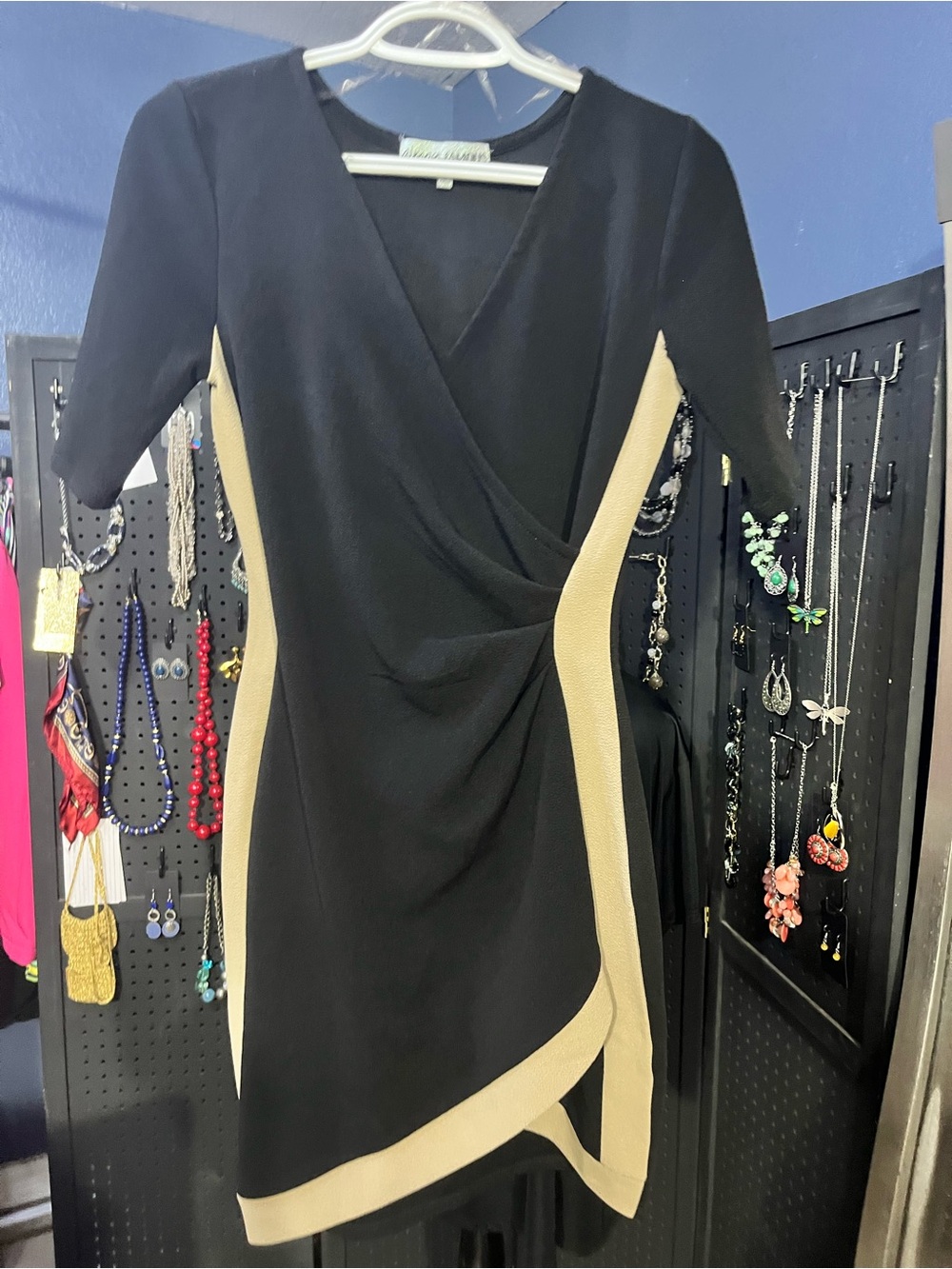 Almost Famous Black Midi Dress with Beige Panels